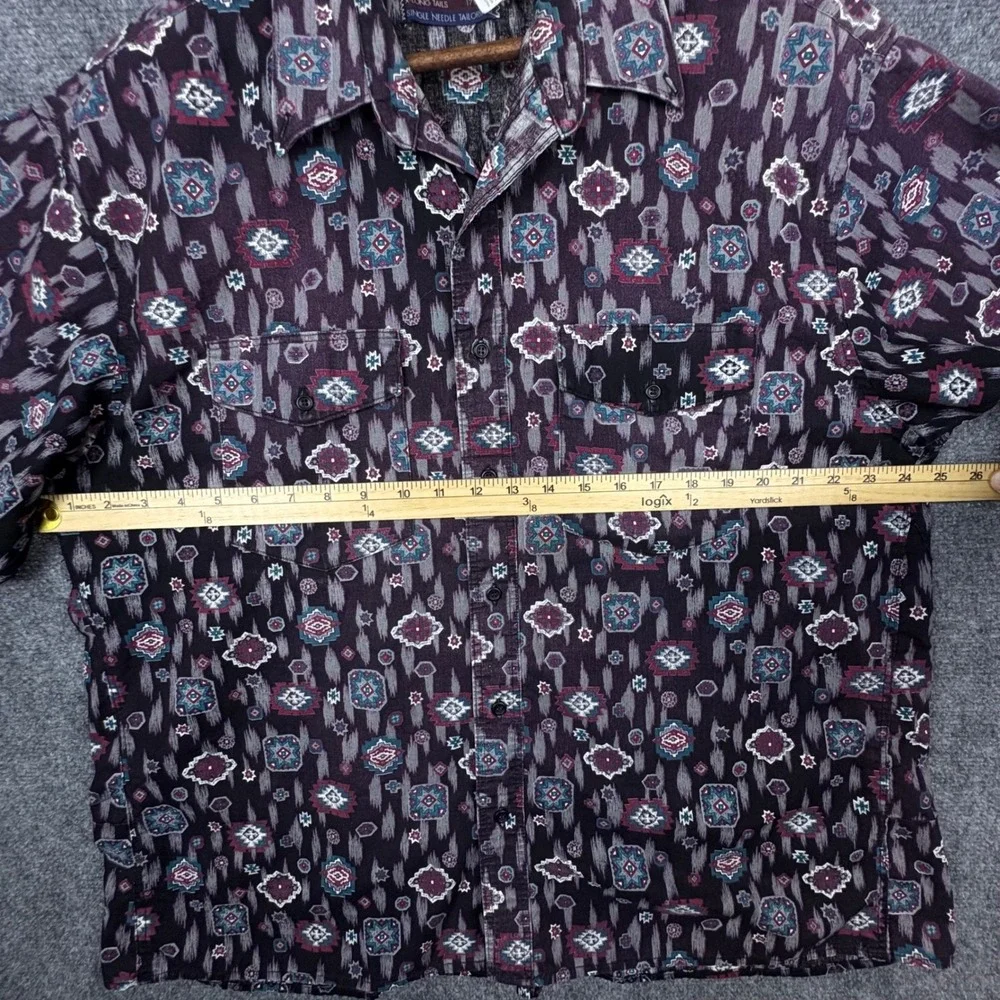 Wrangler Button Up Shirt Mens 17.5 Purple Southwestern Ikat Short Sleeve Cotton